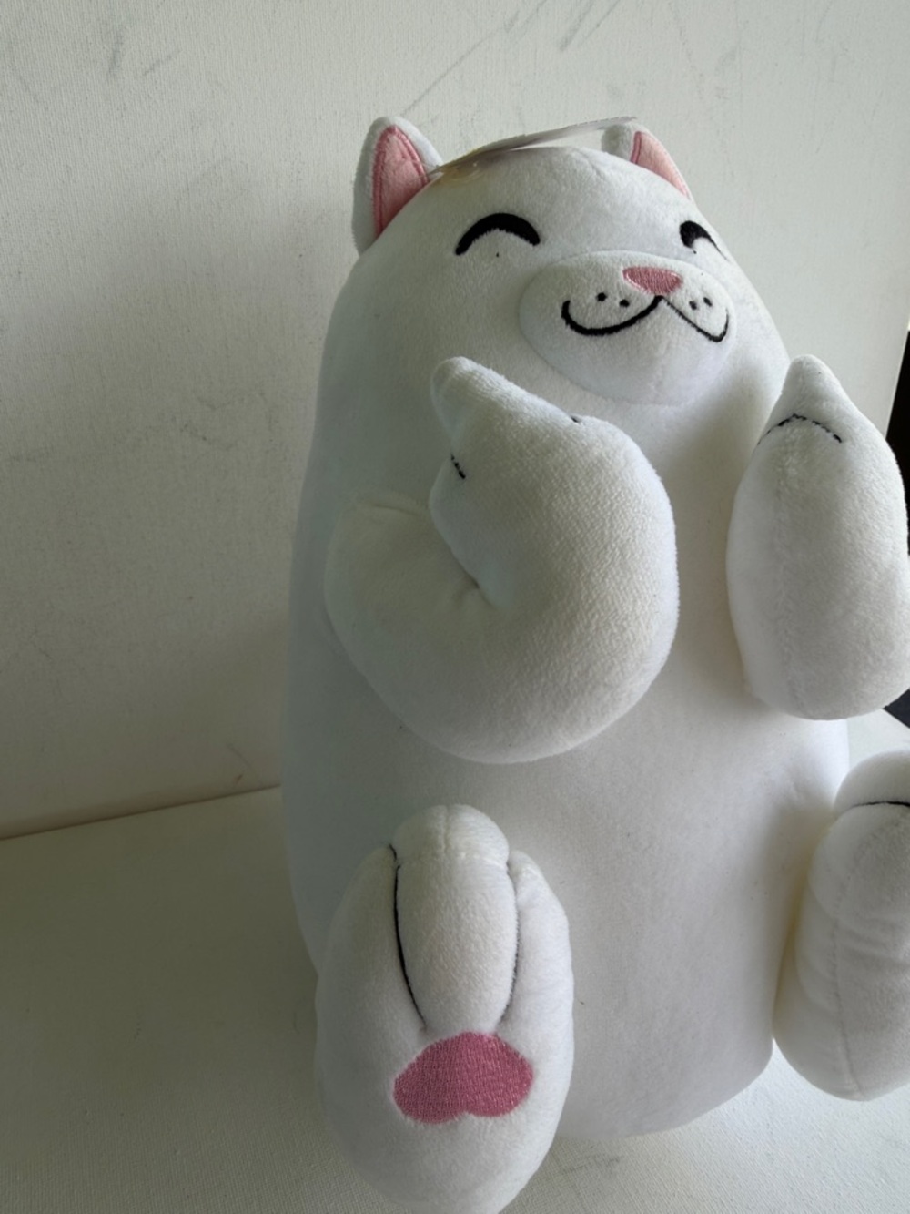 White Plush Cat Stuffed Animal with Pink Accents - Soft Kids Toy - Picture 4 of 4